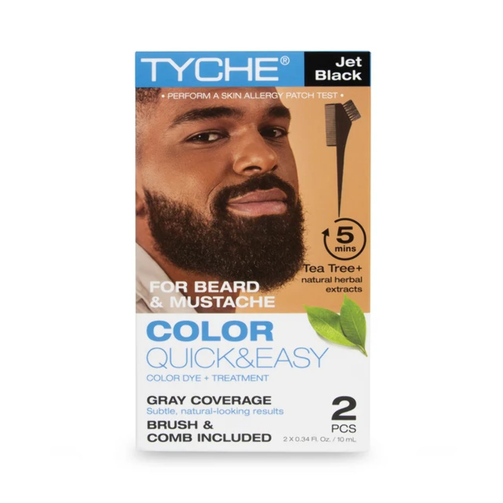 TYCHE - BEARD COLOR QUICK & EASY w/ BRUSH & COMB (GRAY COVERAGE) - JET BLACK