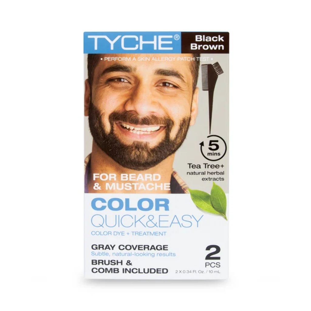 TYCHE - BEARD COLOR QUICK & EASY w/ BRUSH & COMB (GRAY COVERAGE) - DARK BROWN