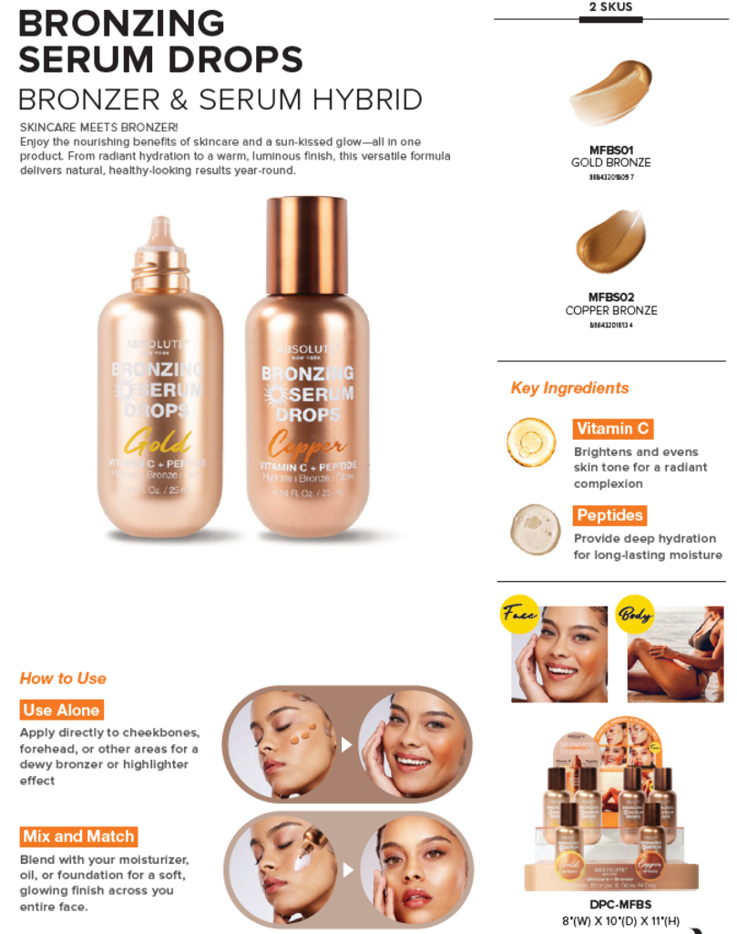ABNY - BRONZING SERUM DROPS FULL SET (2SKUS, 6PCS/SKU, 12PCS TOTAL) w/ ACRYLIC DISPLAY
