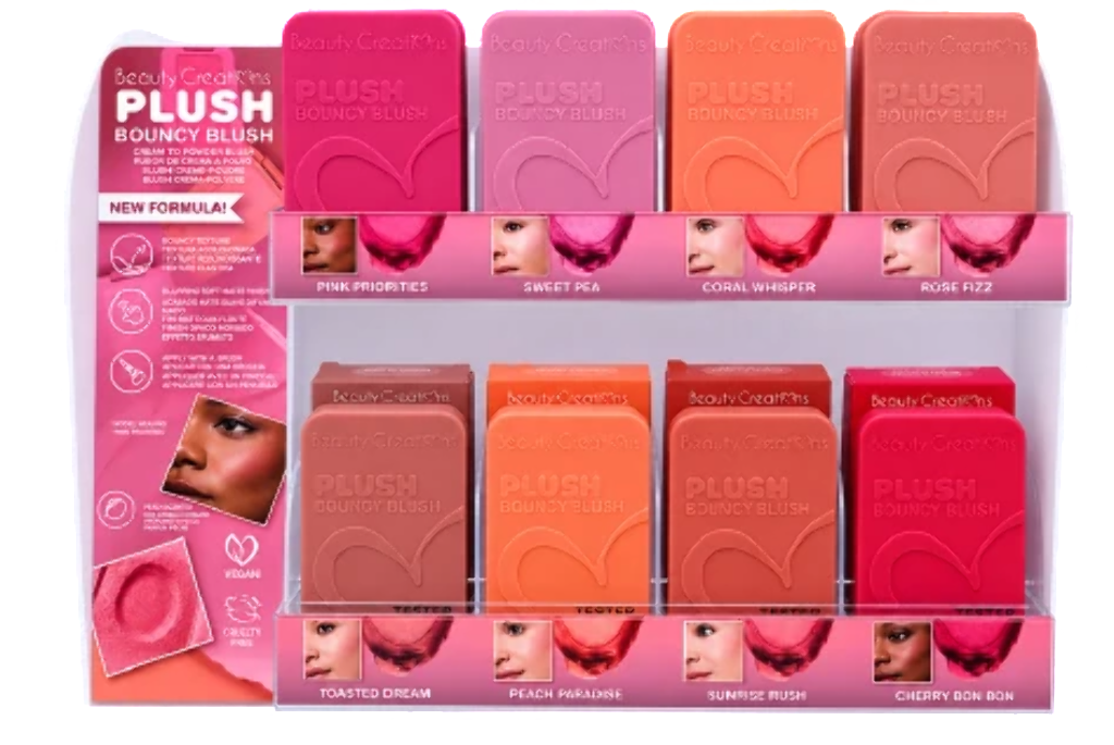 BC PLUSH BOUNCY BLUSH FULL SET (8SHADES, 6PC/SHADE, 48PCS TOTAL + FREE TESTERS) w/ ACRYLIC DISPLAY